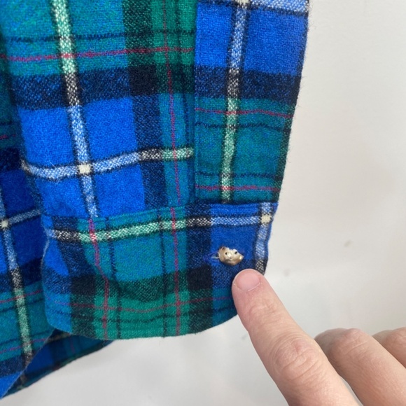 Vintage Pendleton Lodge Shirt 70s Wool Flannel Blue Made In USA L Gorpcore FLAW - Picture 7 of 12